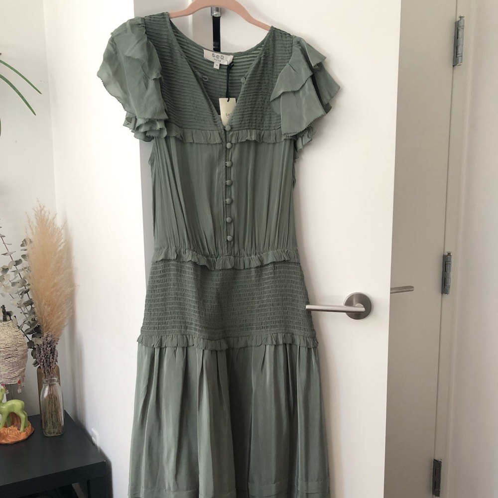 SEA New York drop waist sage green dress size 10 NWT